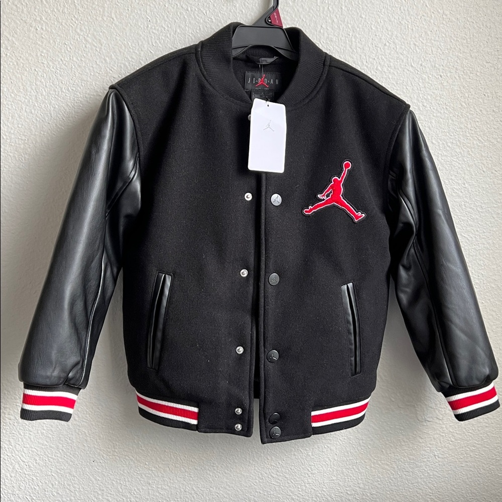 Jordan Black Jacket with Red Logo and Leather Sleeves - Picture 3 of 10